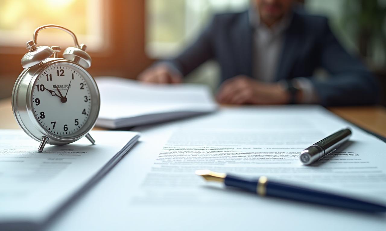 Legal documents and a stylized compass on a bright desk