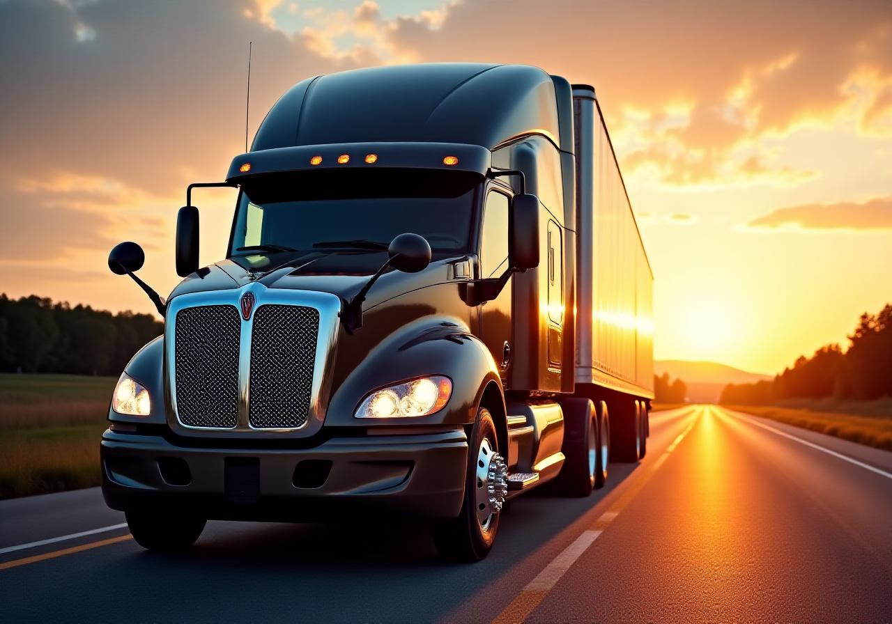 Modern logistics fleet on the highway